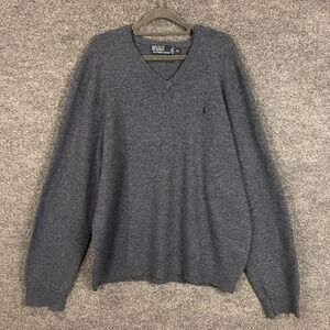 Polo Ralph Lauren LAMBWOOL V Neck Sweater Knit Long Sleeve XL Embroidered Pony